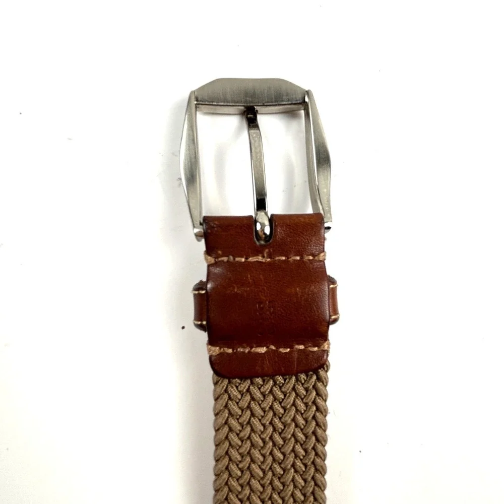 Martin Dingman Braided Belt Mens 38 Brown Woven Leather Stretch Buckle